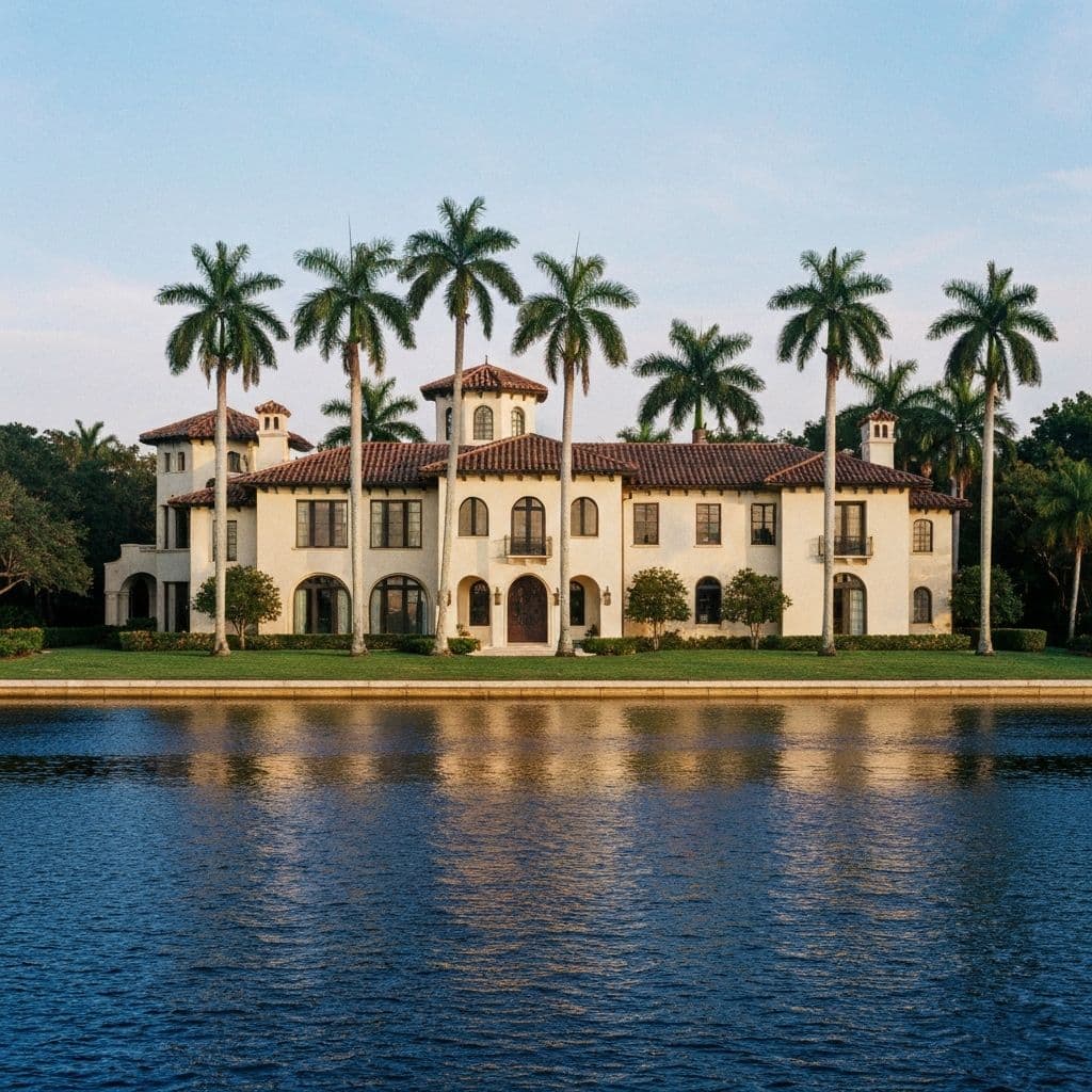 Aerial view of a Mediterranean-revival waterfront home with terra-cotta tile roof on Snell Isle, St. Petersburg
